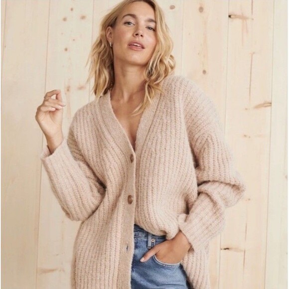 Jenni Kayne Alpaca Blend Oversized Cocoon Cardigan Women’s Sz M Oatmeal Buttons - Picture 1 of 13